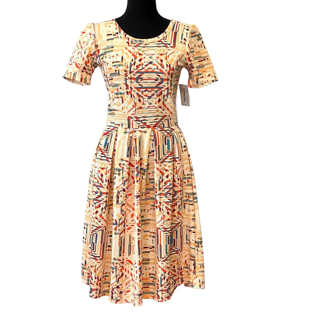 NWT LuLaRoe Size Small Amelia Pleated Midi Dress Colorful Pockets Structured